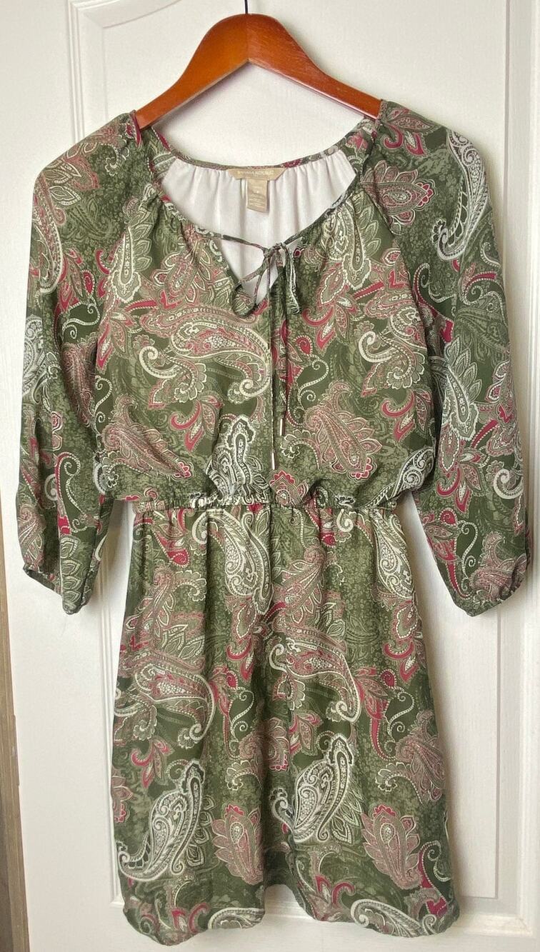 Banana Republic Olive Green/Pink Paisley Cottagecore Chiffon Dress Size Petite 0